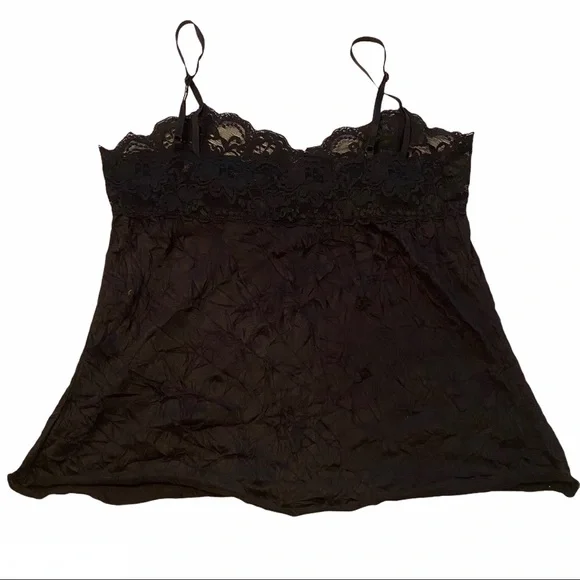 Cacama Black Camisole Tank Lace Crinkled Wrinkled Shirt Top Large Shell - Picture 4 of 8